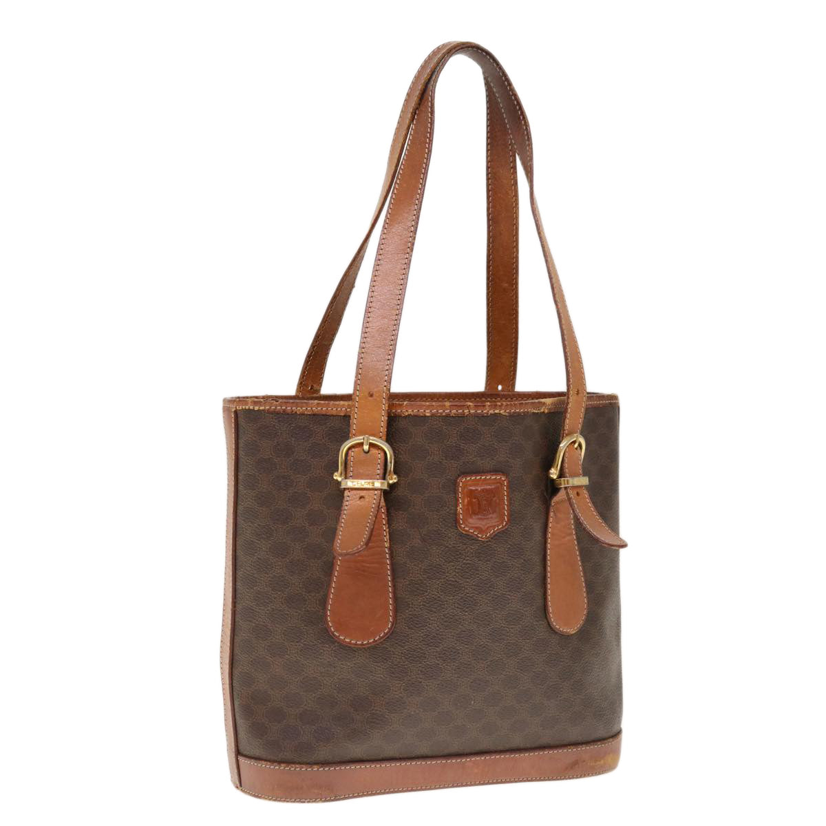 CELINE Macadam Canvas Shoulder Bag PVC Brown Auth yk10346