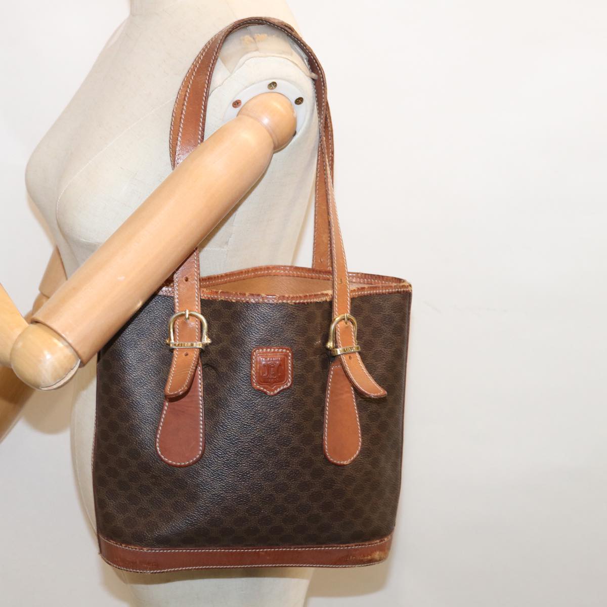 CELINE Macadam Canvas Shoulder Bag PVC Brown Auth yk10346