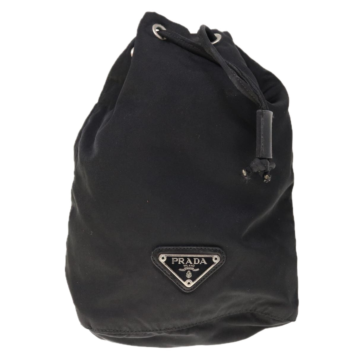 PRADA Drawstring Pouch Pouch Nylon Black Auth yk10352