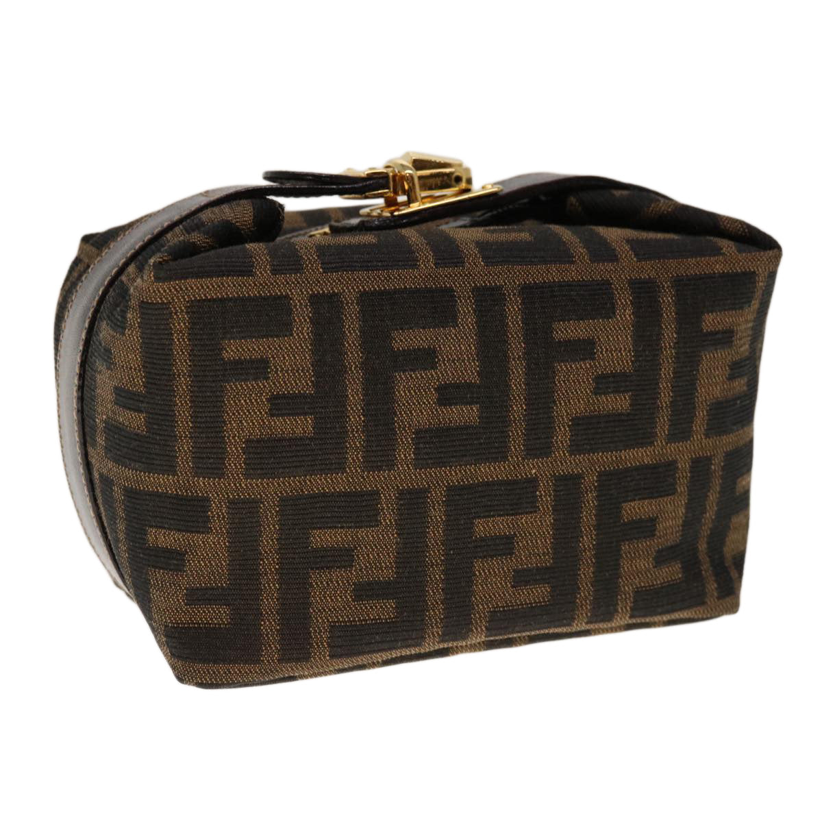 FENDI Zucca Canvas Hand Pouch Brown Black Auth yk10361