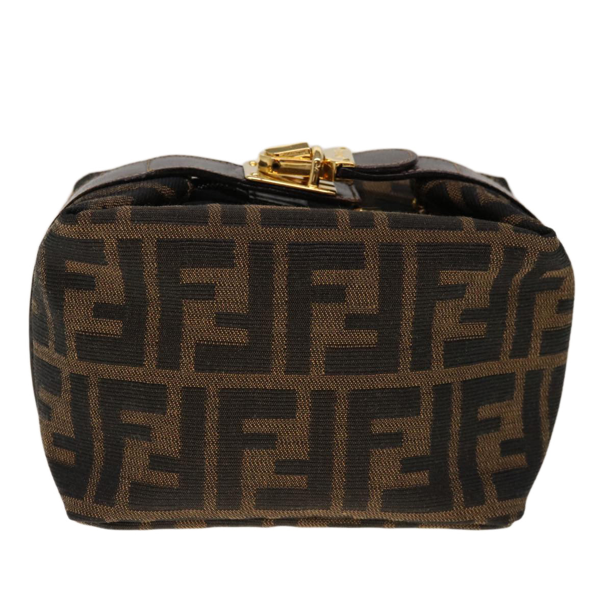 FENDI Zucca Canvas Hand Pouch Brown Black Auth yk10361