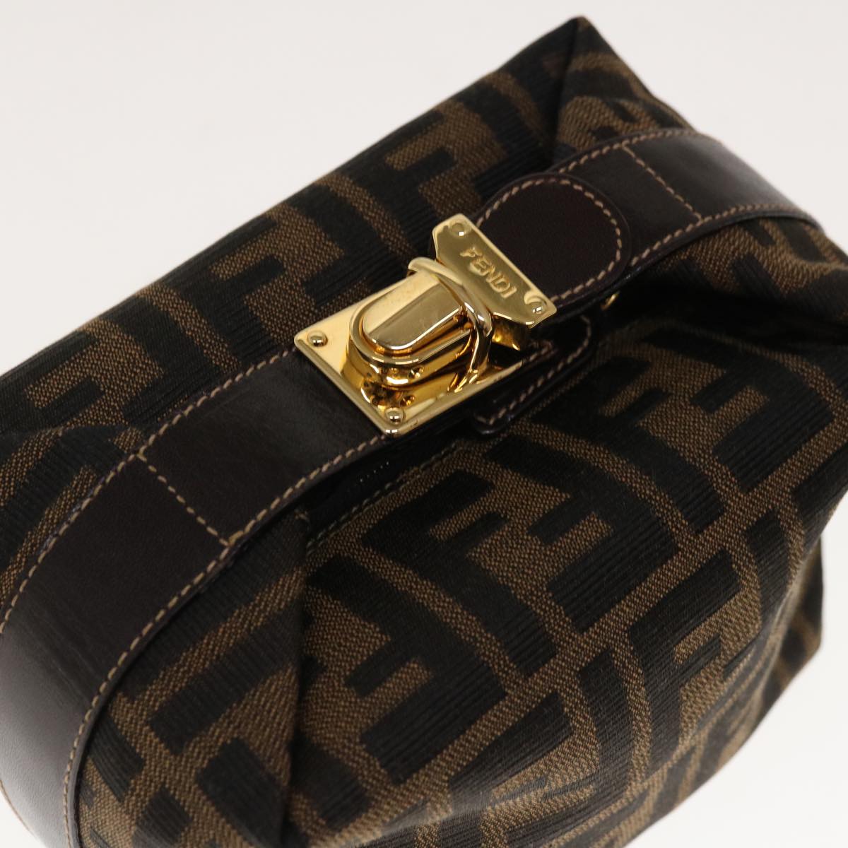 FENDI Zucca Canvas Hand Pouch Brown Black Auth yk10361