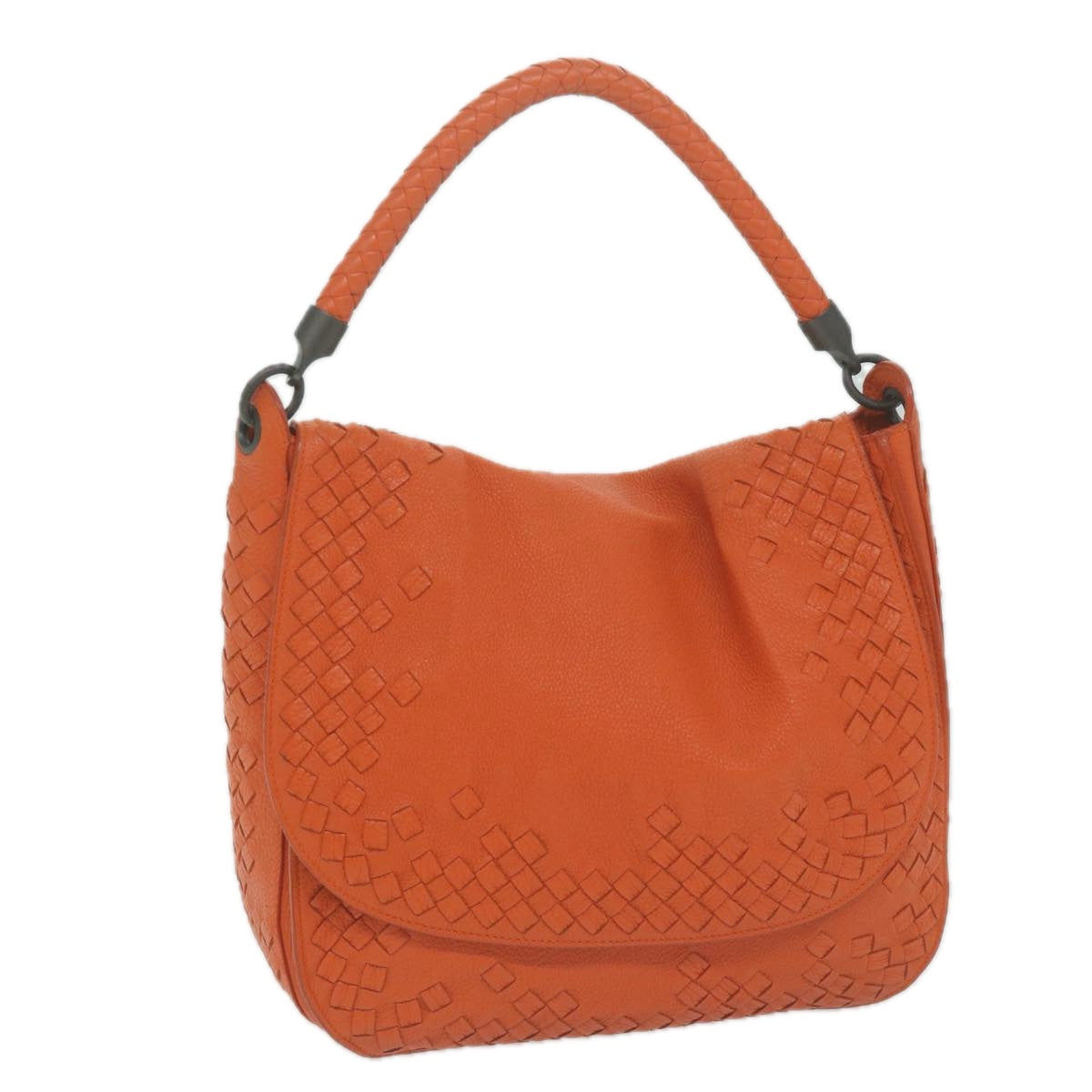 BOTTEGAVENETA INTRECCIATO Shoulder Bag Leather Orange Auth yk10407