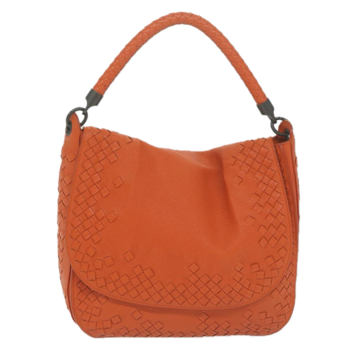 BOTTEGAVENETA INTRECCIATO Shoulder Bag Leather Orange Auth yk10407