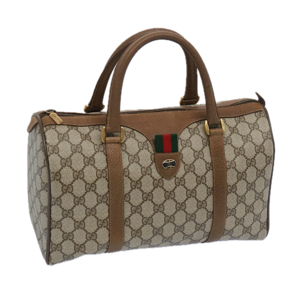 GUCCI GG Canvas Web Sherry Line Boston Bag Beige Green 111 02 007 Auth yk10448