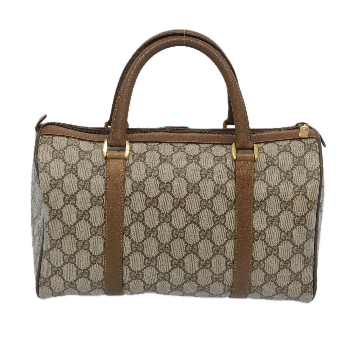 GUCCI GG Canvas Web Sherry Line Boston Bag Beige Green 111 02 007 Auth yk10448