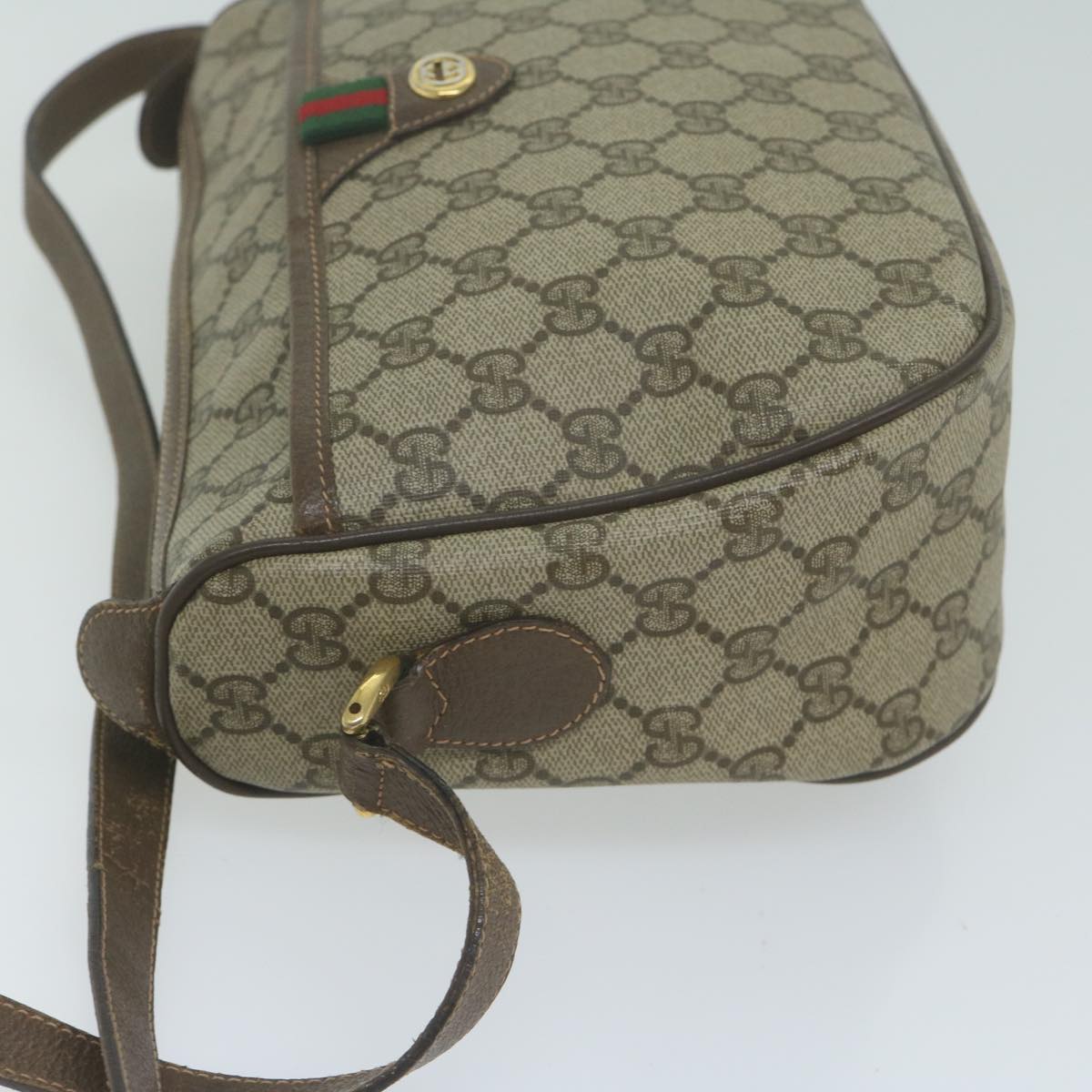 GUCCI GG Canvas Web Sherry Line Shoulder Bag PVC Beige Green Red Auth yk10468