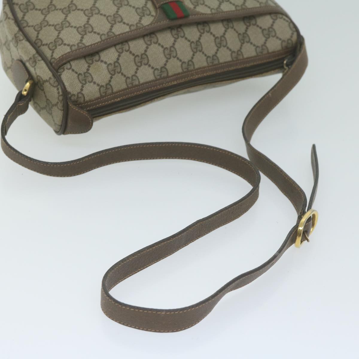 GUCCI GG Canvas Web Sherry Line Shoulder Bag PVC Beige Green Red Auth yk10468