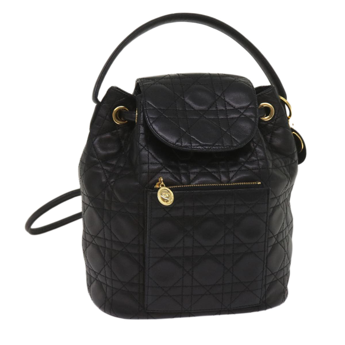 Christian Dior Canage Lady Dior Backpack Lamb Skin Black Auth yk10497A