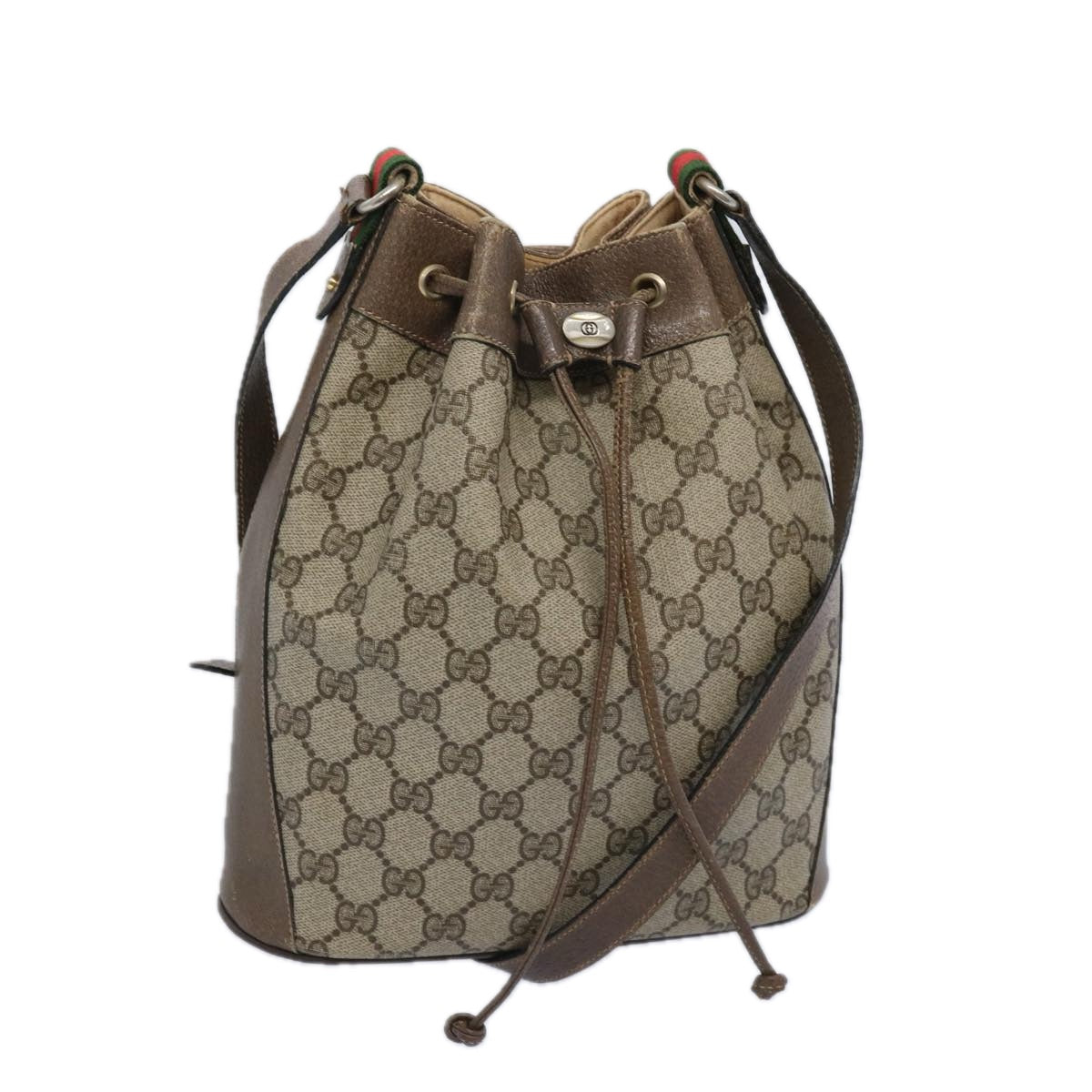 GUCCI GG Supreme Web Sherry Line Shoulder Bag Beige Green 41 02 034 Auth yk10500