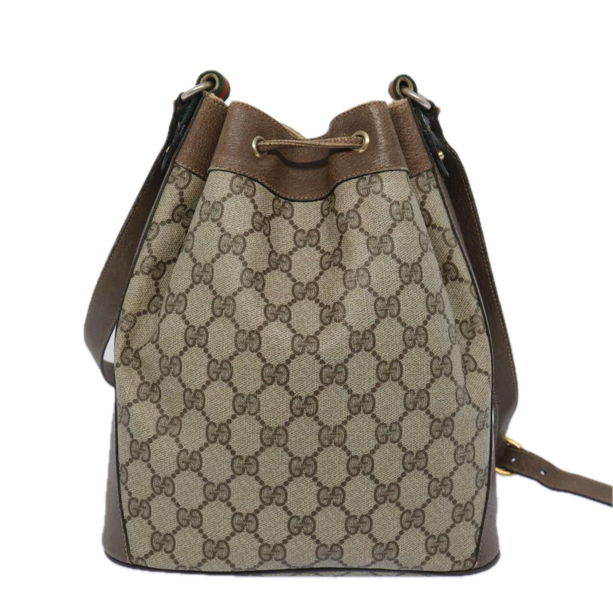 GUCCI GG Supreme Web Sherry Line Shoulder Bag Beige Green 41 02 034 Auth yk10500