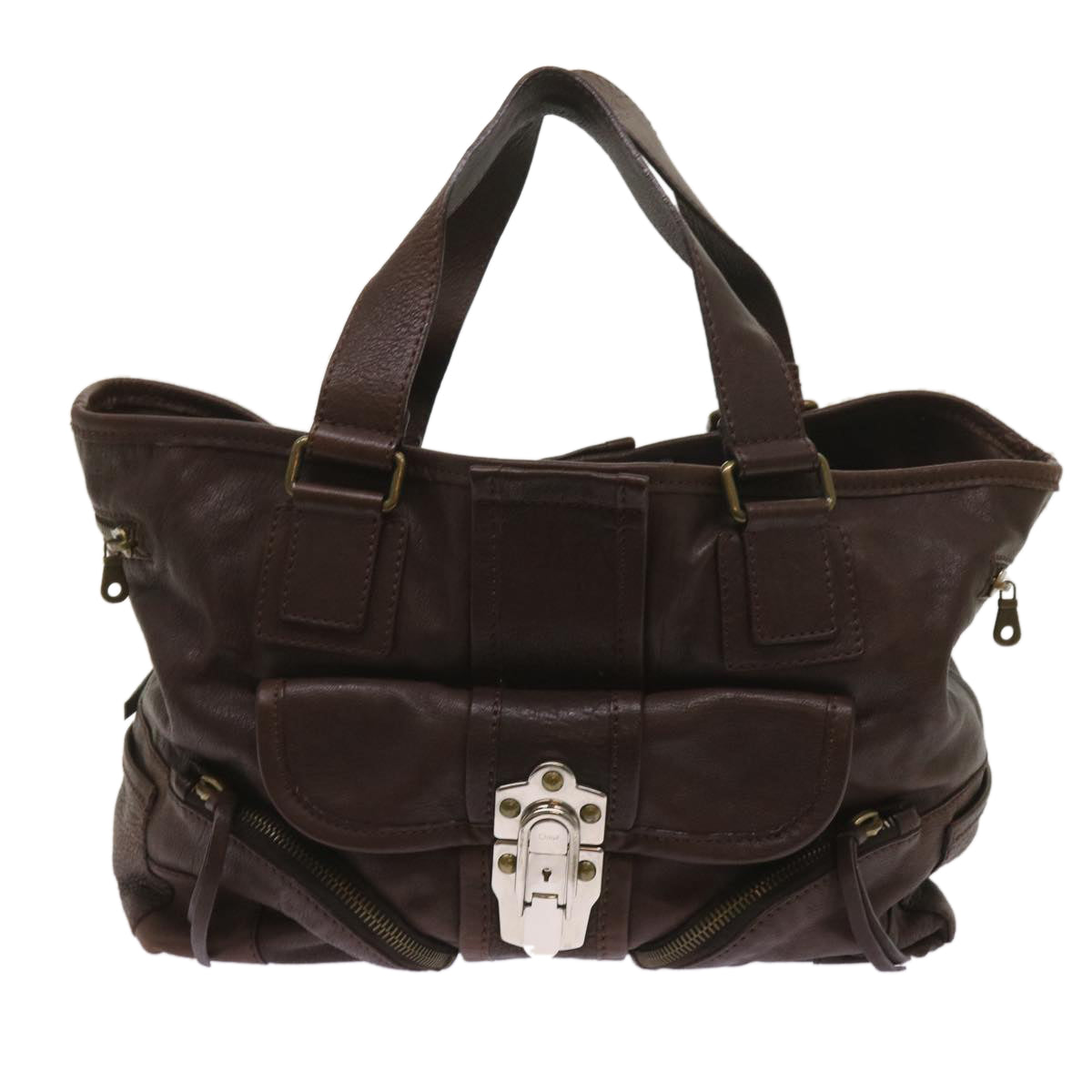 Chloe Tote Bag Leather Brown Auth yk10524