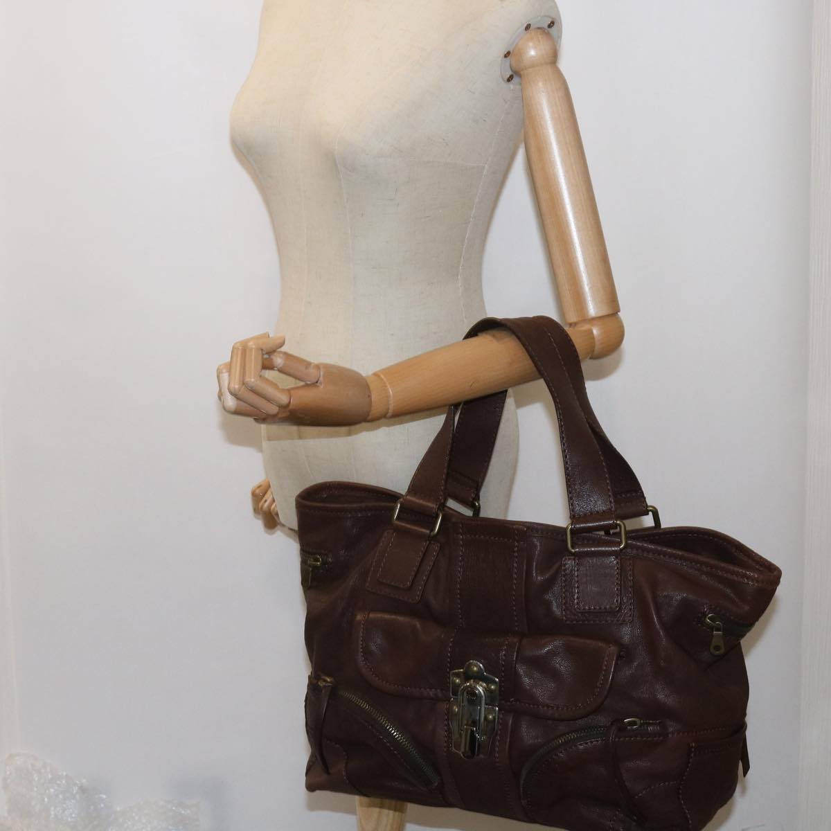 Chloe Tote Bag Leather Brown Auth yk10524