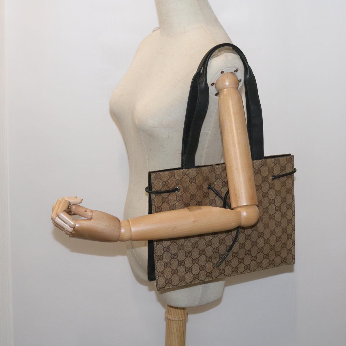 GUCCI GG Canvas Tote Bag Beige 0021053 Auth yk10540