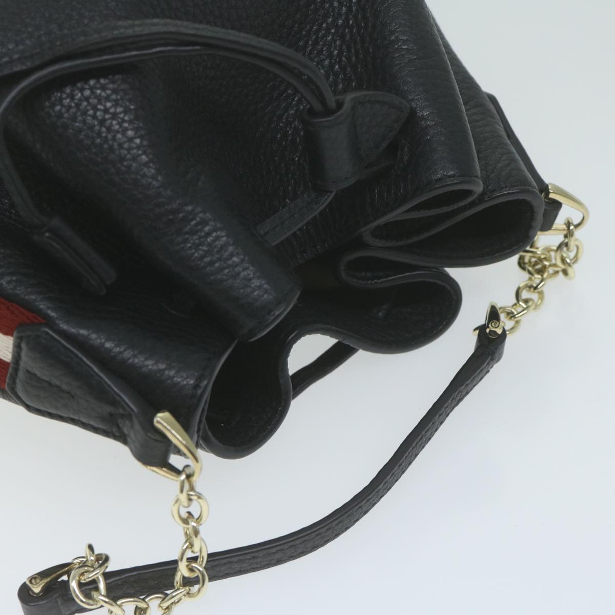 BALLY Purse Chain Shoulder Bag Leather 2way Black Red white Auth yk10562