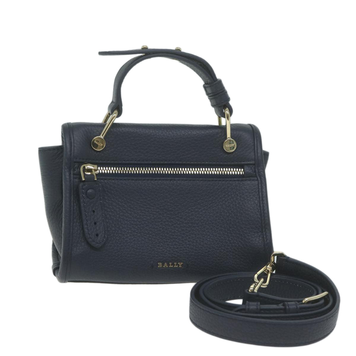 BALLY Shoulder Bag Leather 2way Navy Auth yk10576