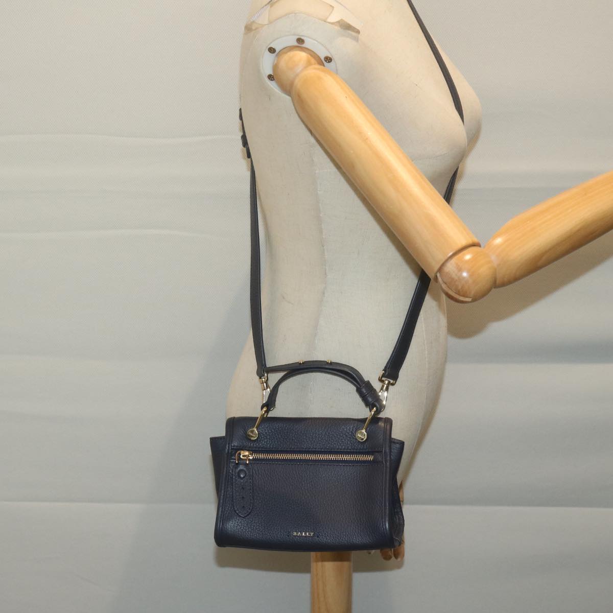 BALLY Shoulder Bag Leather 2way Navy Auth yk10576