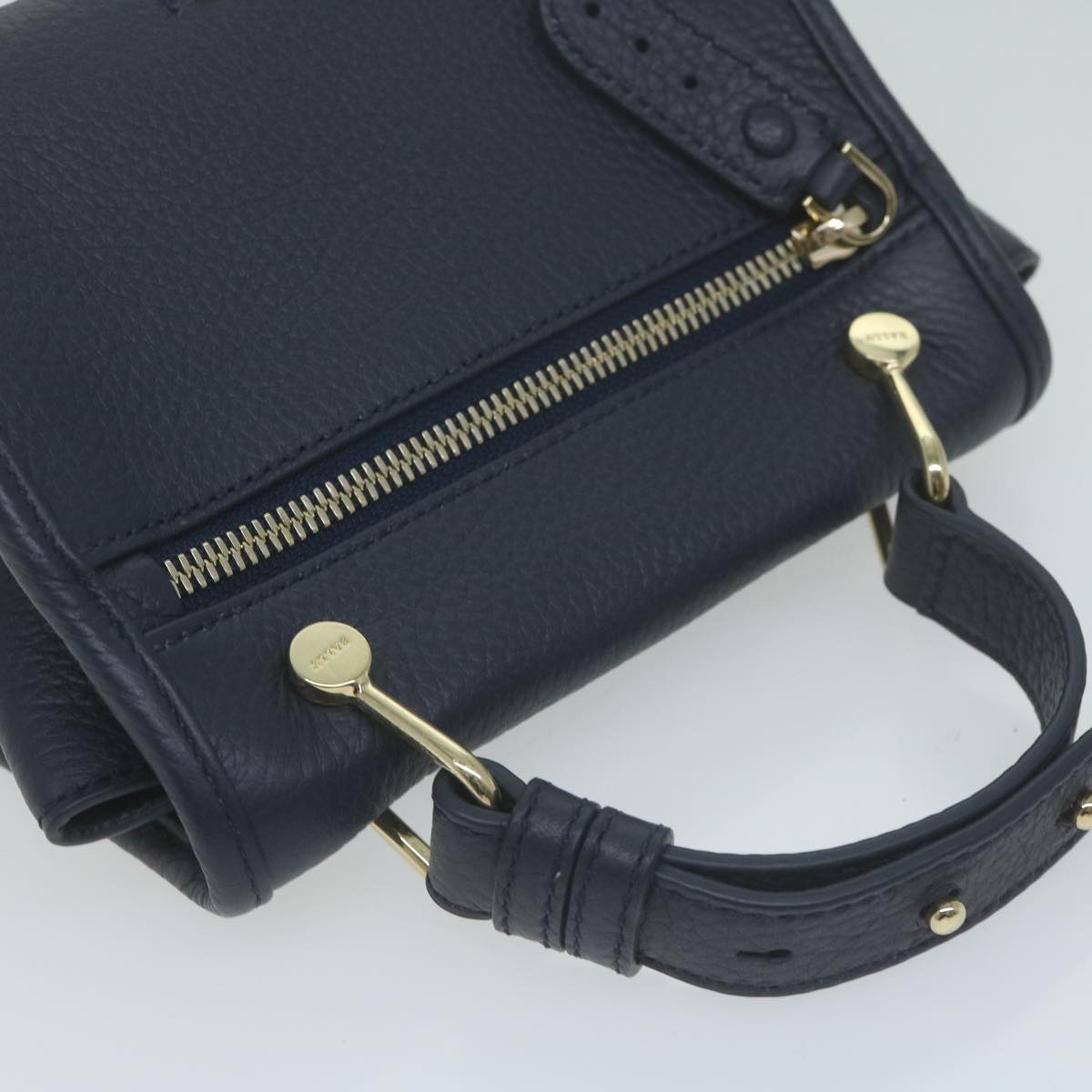 BALLY Shoulder Bag Leather 2way Navy Auth yk10576