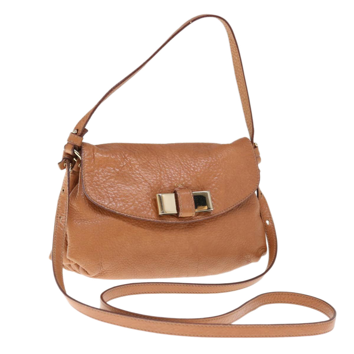 Chloe Lily Hand Bag Leather 2way Brown Auth yk10587