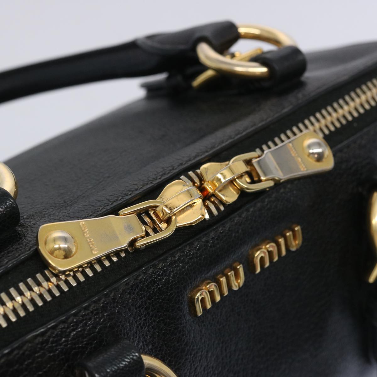 Miu Miu Madras Hand Bag Leather 2way Black Auth yk10608