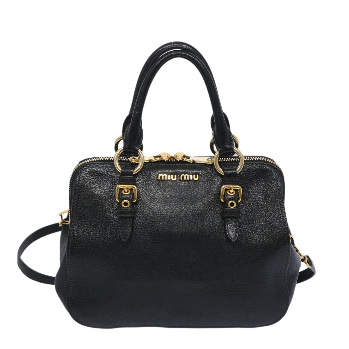 Miu Miu Madras Hand Bag Leather 2way Black Auth yk10608