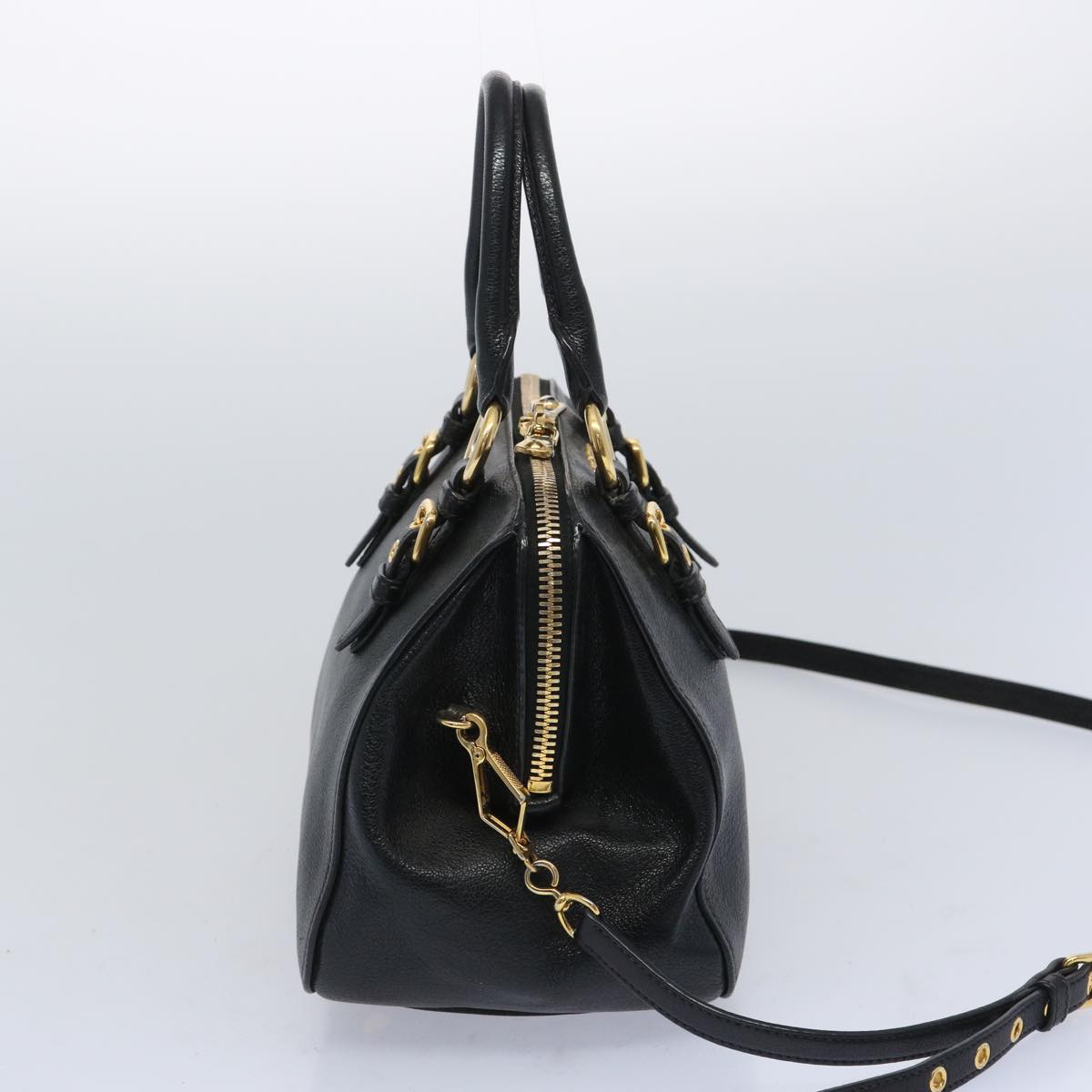 Miu Miu Madras Hand Bag Leather 2way Black Auth yk10608