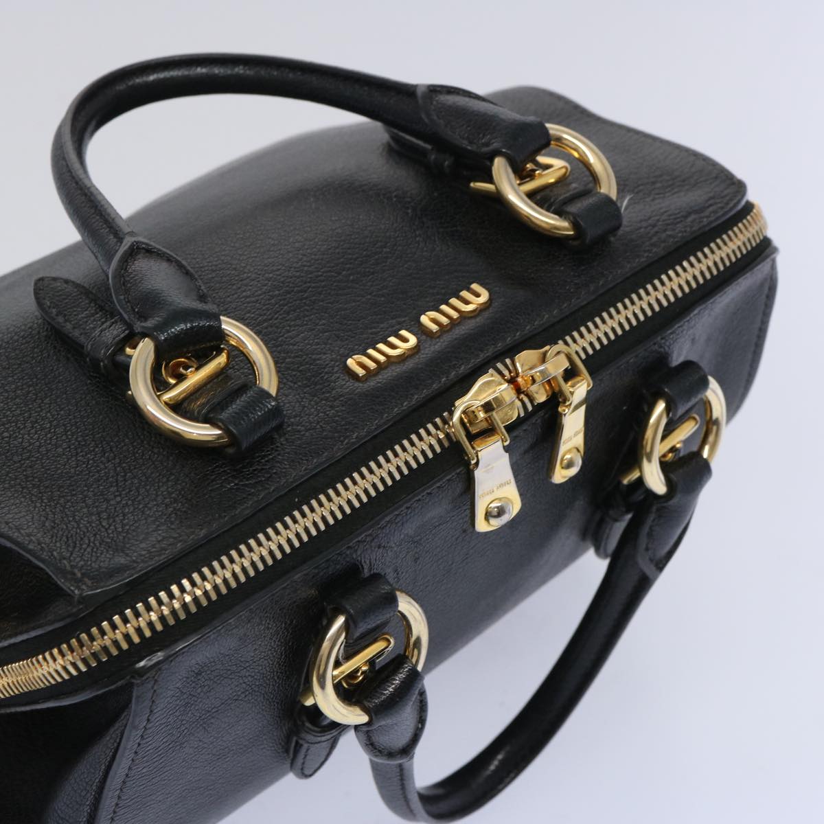 Miu Miu Madras Hand Bag Leather 2way Black Auth yk10608