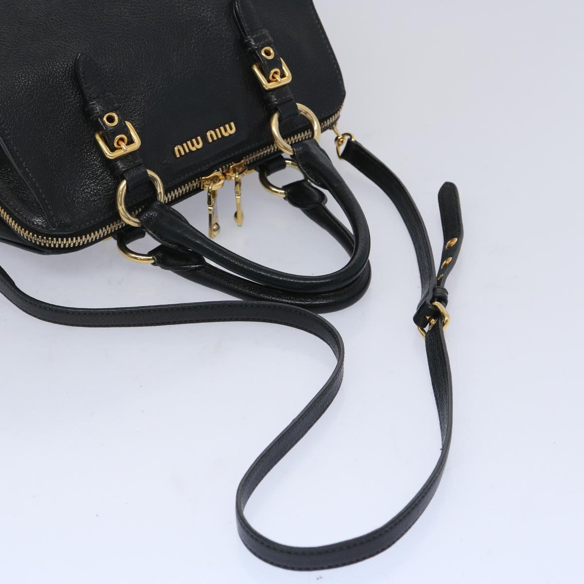 Miu Miu Madras Hand Bag Leather 2way Black Auth yk10608