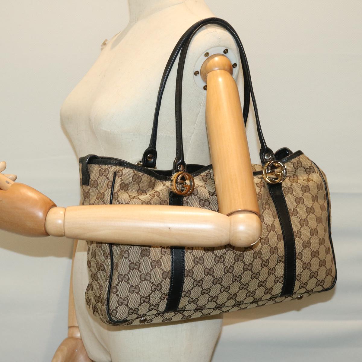 GUCCI GG Canvas GG Twins Tote Bag Beige 232957 Auth yk10623