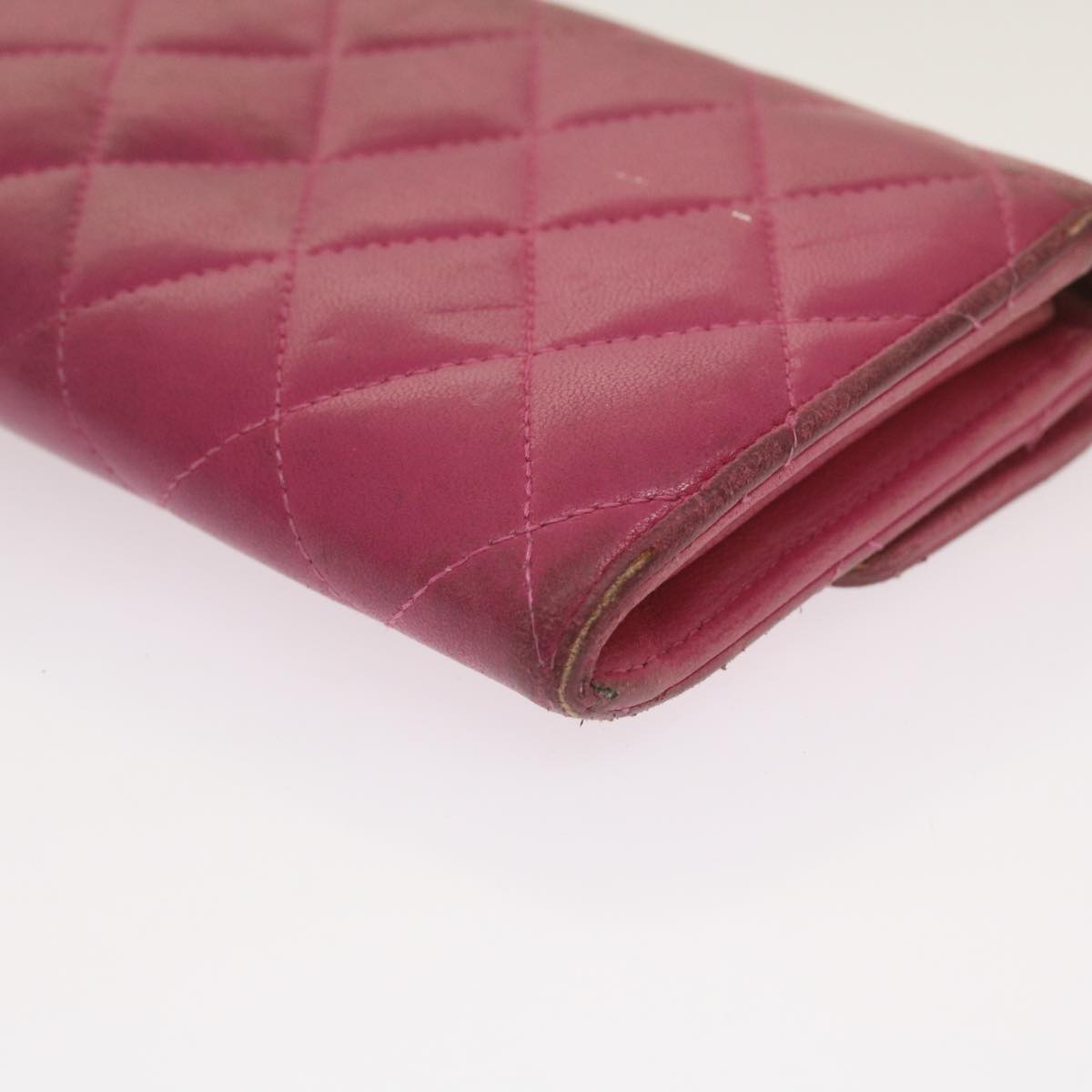 CHANEL Matelasse Long Wallet Lamb Skin Pink CC Auth yk10628