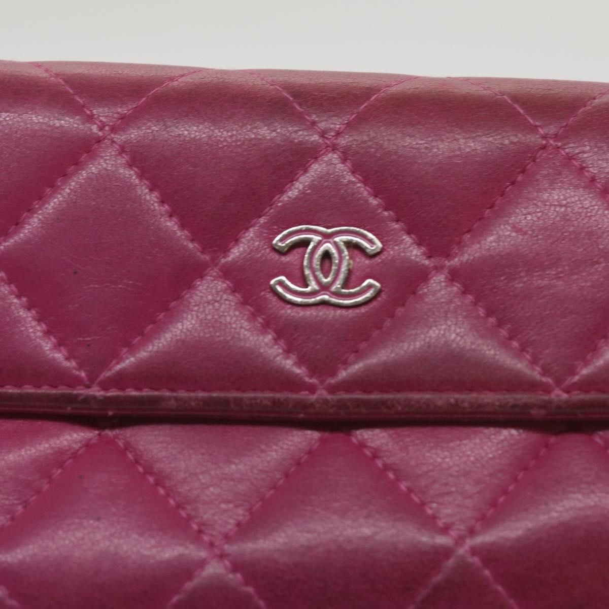 CHANEL Matelasse Long Wallet Lamb Skin Pink CC Auth yk10628