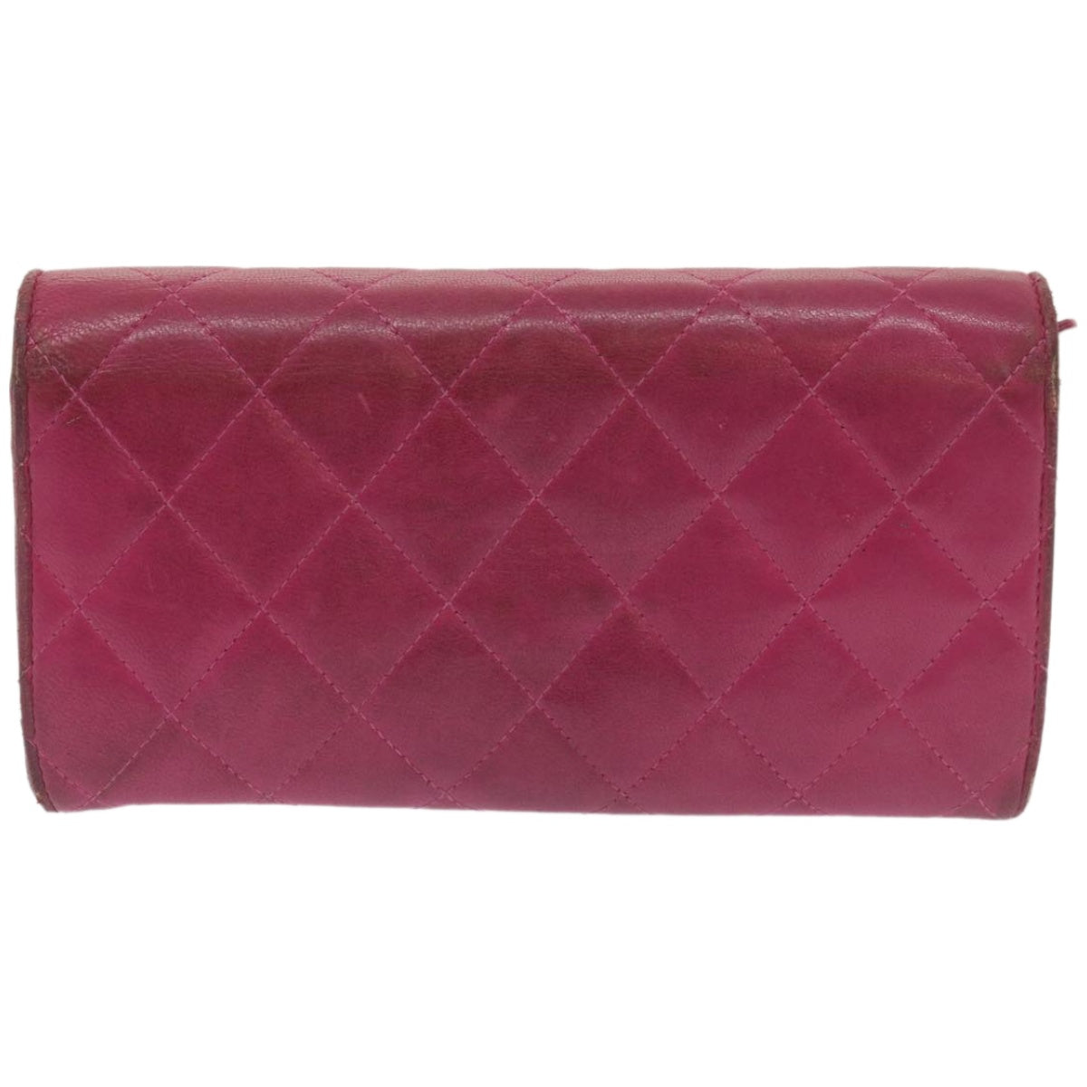 CHANEL Matelasse Long Wallet Lamb Skin Pink CC Auth yk10628