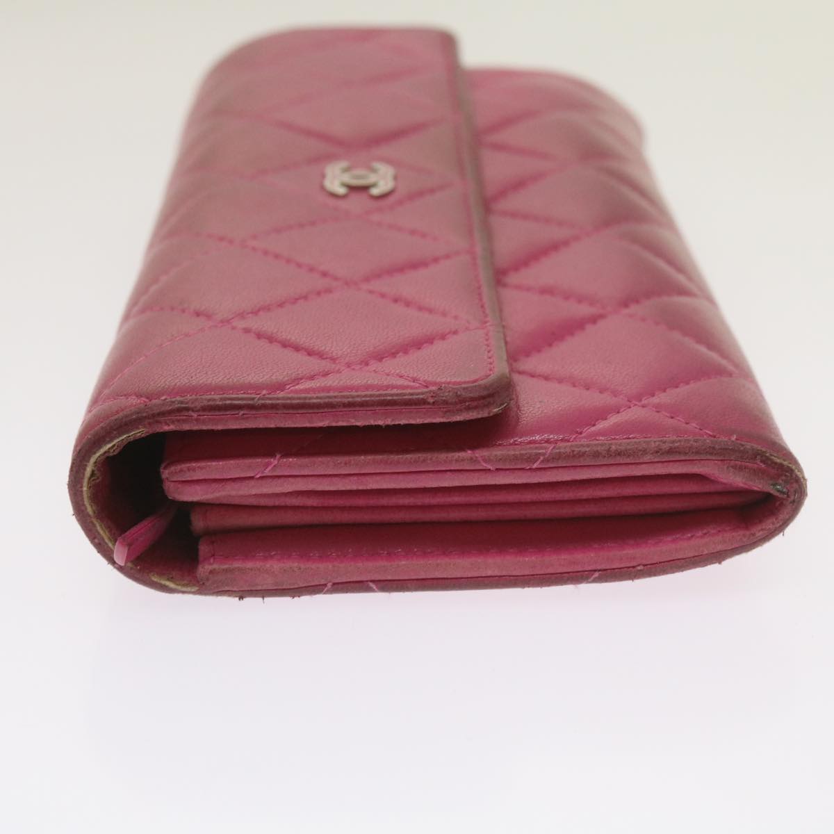 CHANEL Matelasse Long Wallet Lamb Skin Pink CC Auth yk10628