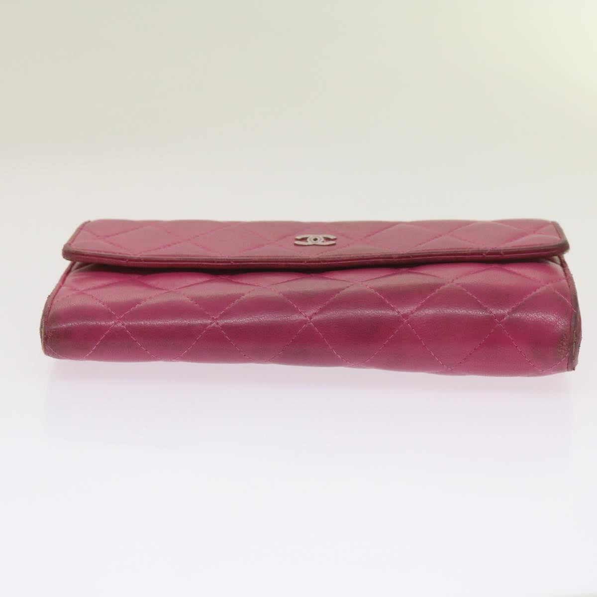 CHANEL Matelasse Long Wallet Lamb Skin Pink CC Auth yk10628