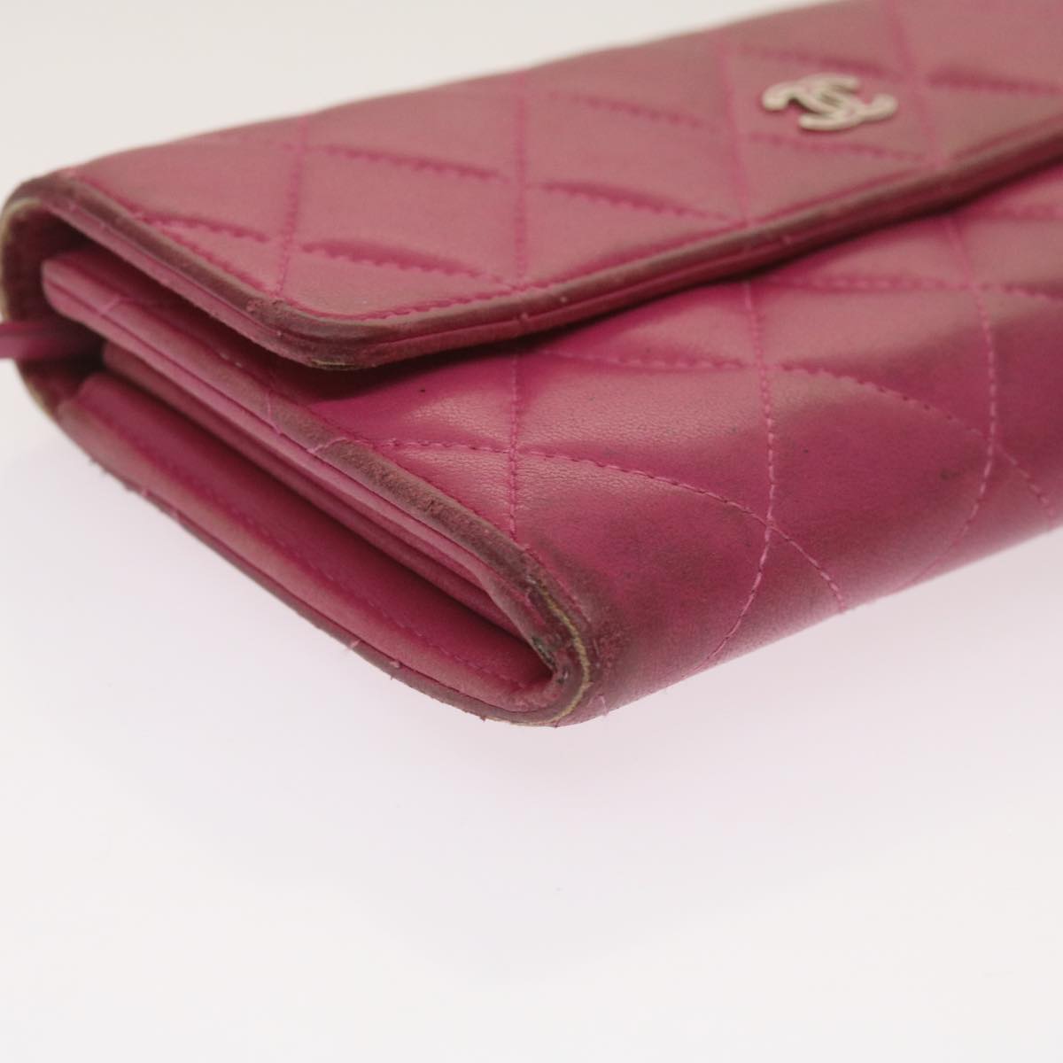 CHANEL Matelasse Long Wallet Lamb Skin Pink CC Auth yk10628