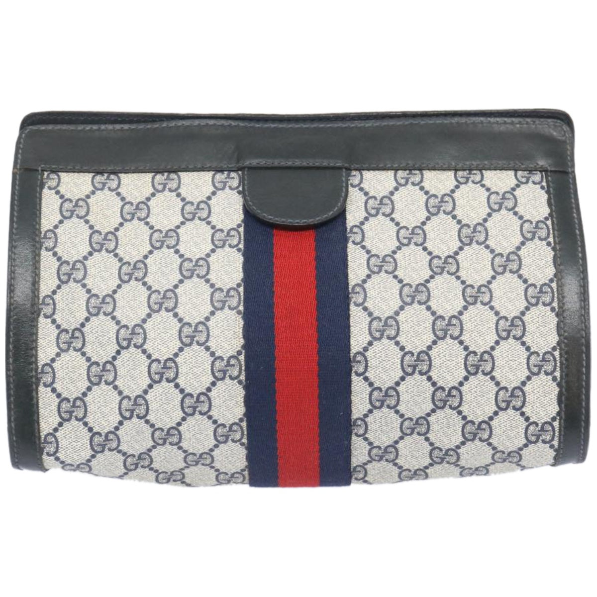 GUCCI GG Supreme Sherry Line Clutch Bag PVC Navy Red 67 014 2125 Auth yk10630