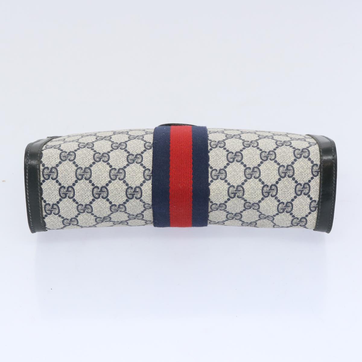 GUCCI GG Supreme Sherry Line Clutch Bag PVC Navy Red 67 014 2125 Auth yk10630