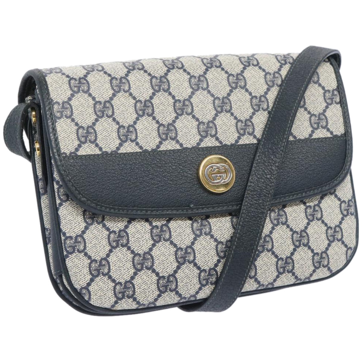 GUCCI GG Supreme Shoulder Bag PVC Navy 001 084 Auth yk10631