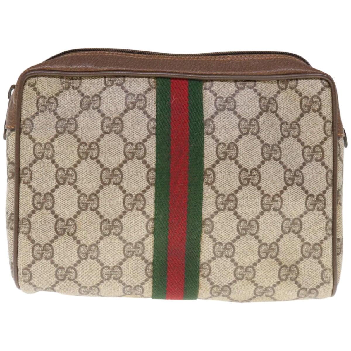 GUCCI GG Canvas Web Sherry Line Clutch Bag PVC Beige Red 89 01 012 Auth yk10675