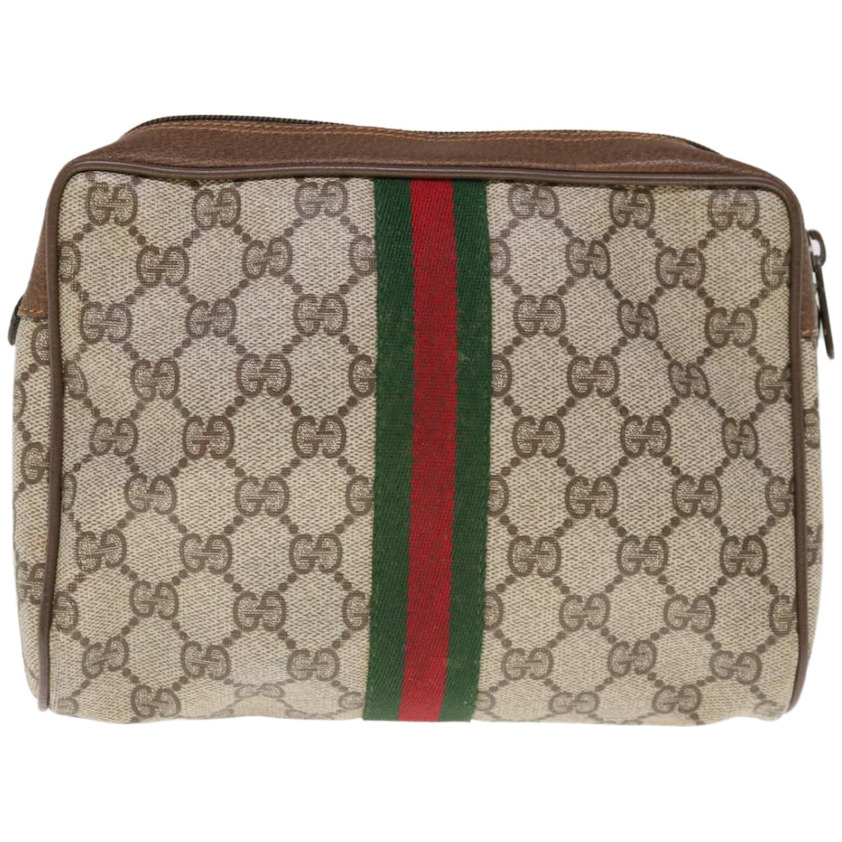 GUCCI GG Canvas Web Sherry Line Clutch Bag PVC Beige Red 89 01 012 Auth yk10675