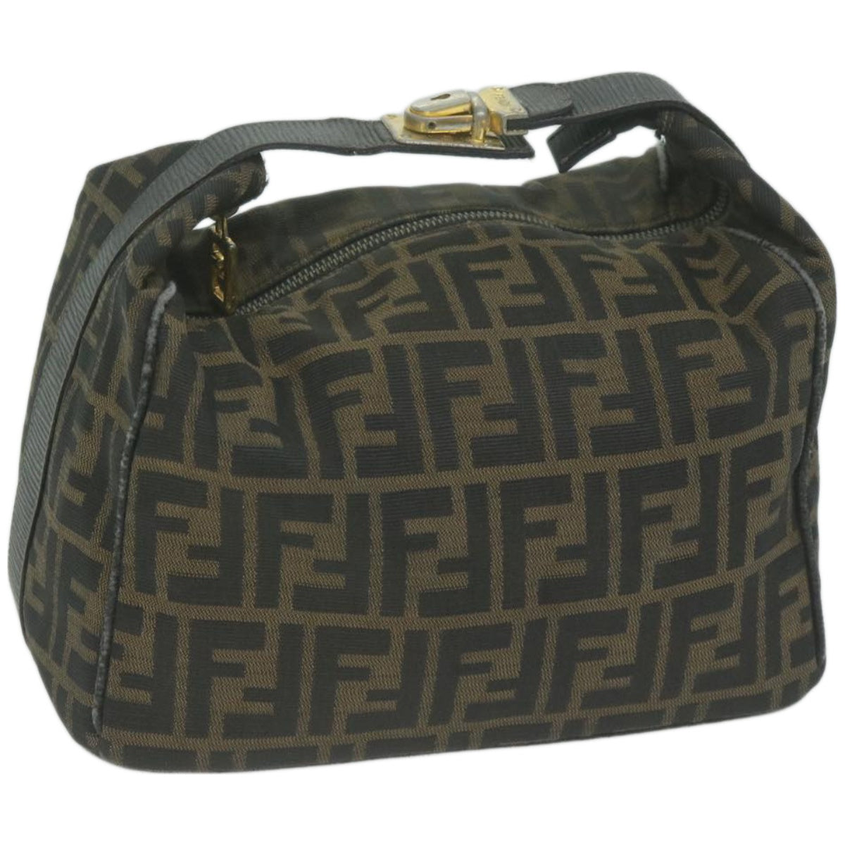 FENDI Zucca Canvas Hand Bag Black Brown Auth yk10697