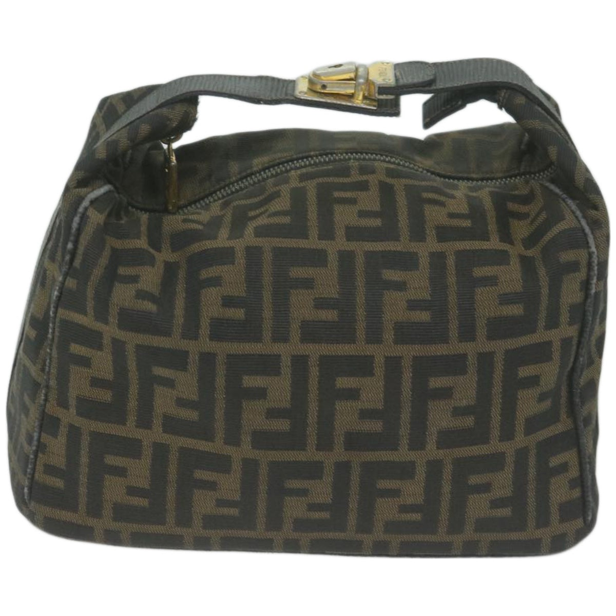 FENDI Zucca Canvas Hand Bag Black Brown Auth yk10697