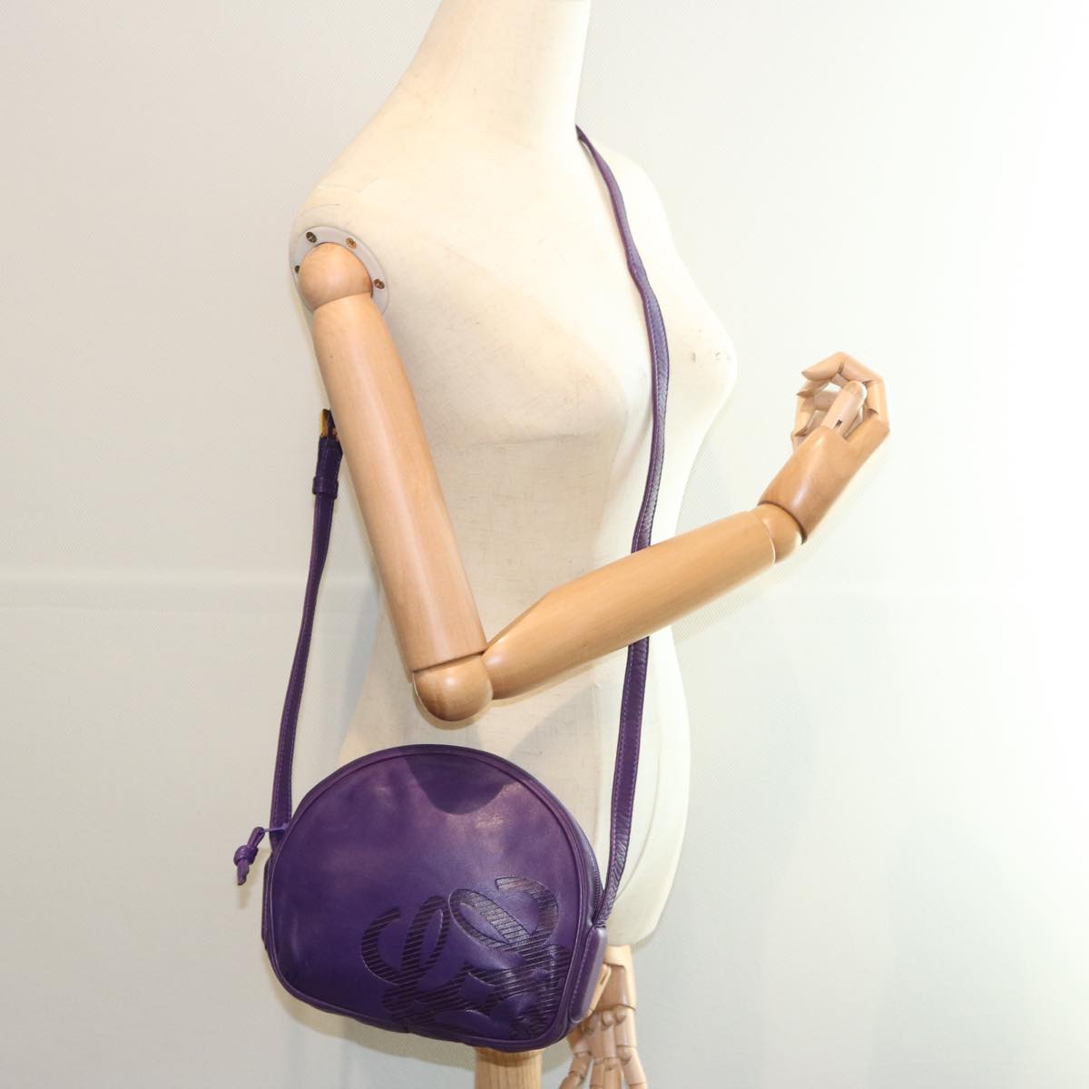 LOEWE Anagram Shoulder Bag Leather Purple Auth yk10703