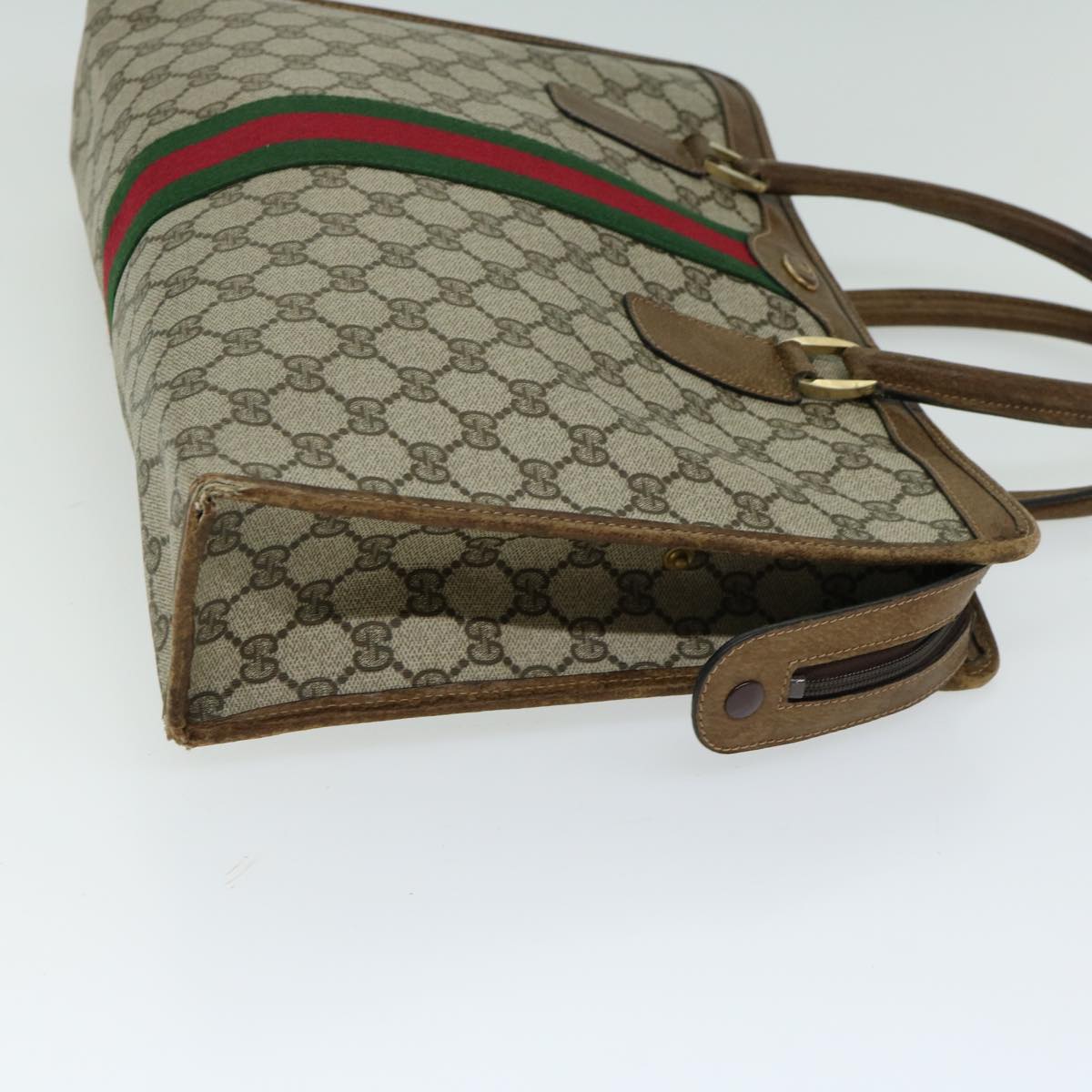 GUCCI GG Supreme Web Sherry Line Hand Bag Beige Red 002 4083 39 Auth yk10706