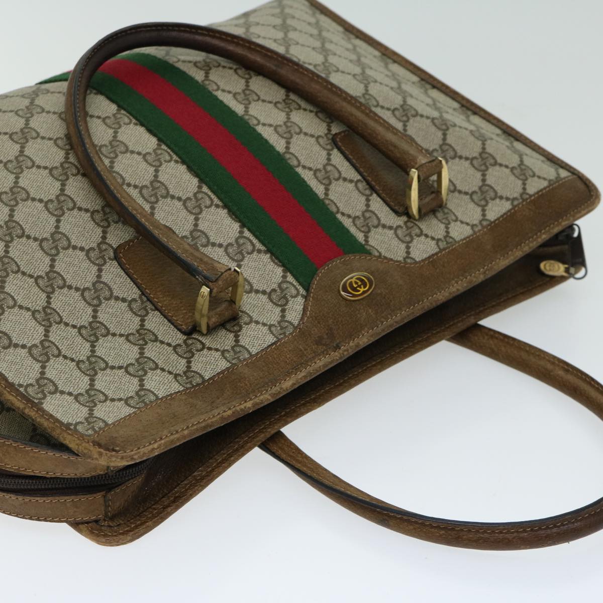 GUCCI GG Supreme Web Sherry Line Hand Bag Beige Red 002 4083 39 Auth yk10706