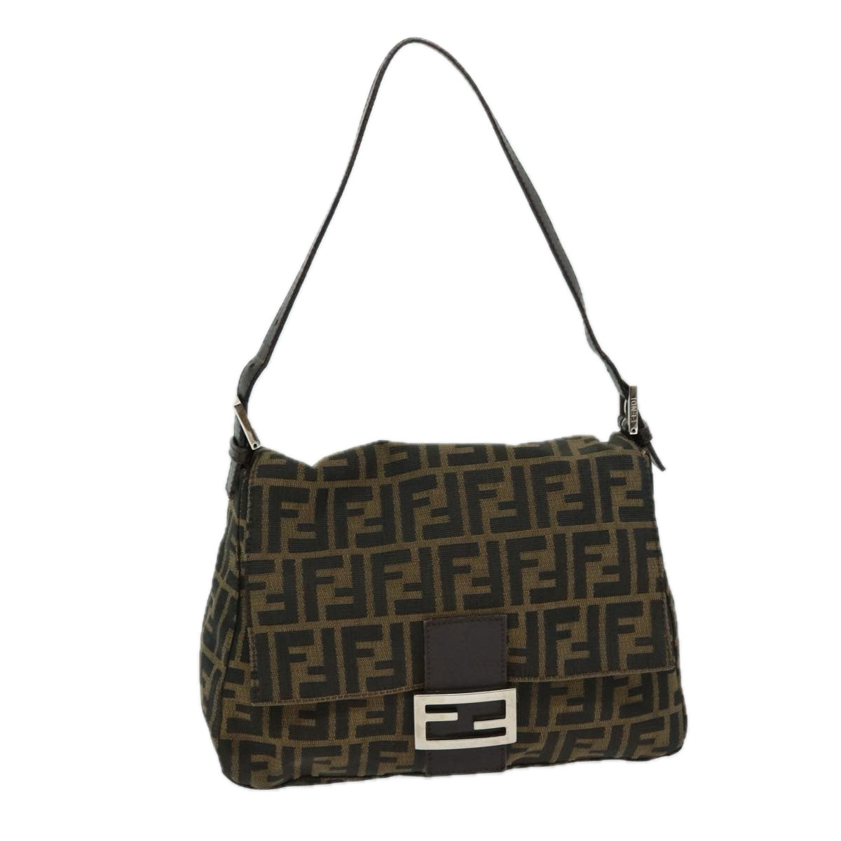 FENDI Zucca Canvas Mamma Baguette Shoulder Bag Brown Black Auth yk10713