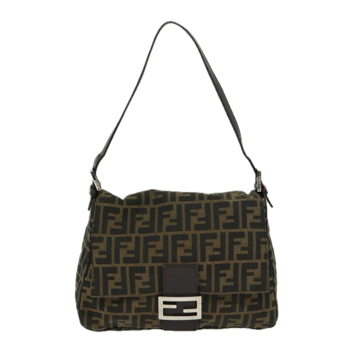 FENDI Zucca Canvas Mamma Baguette Shoulder Bag Brown Black Auth yk10713