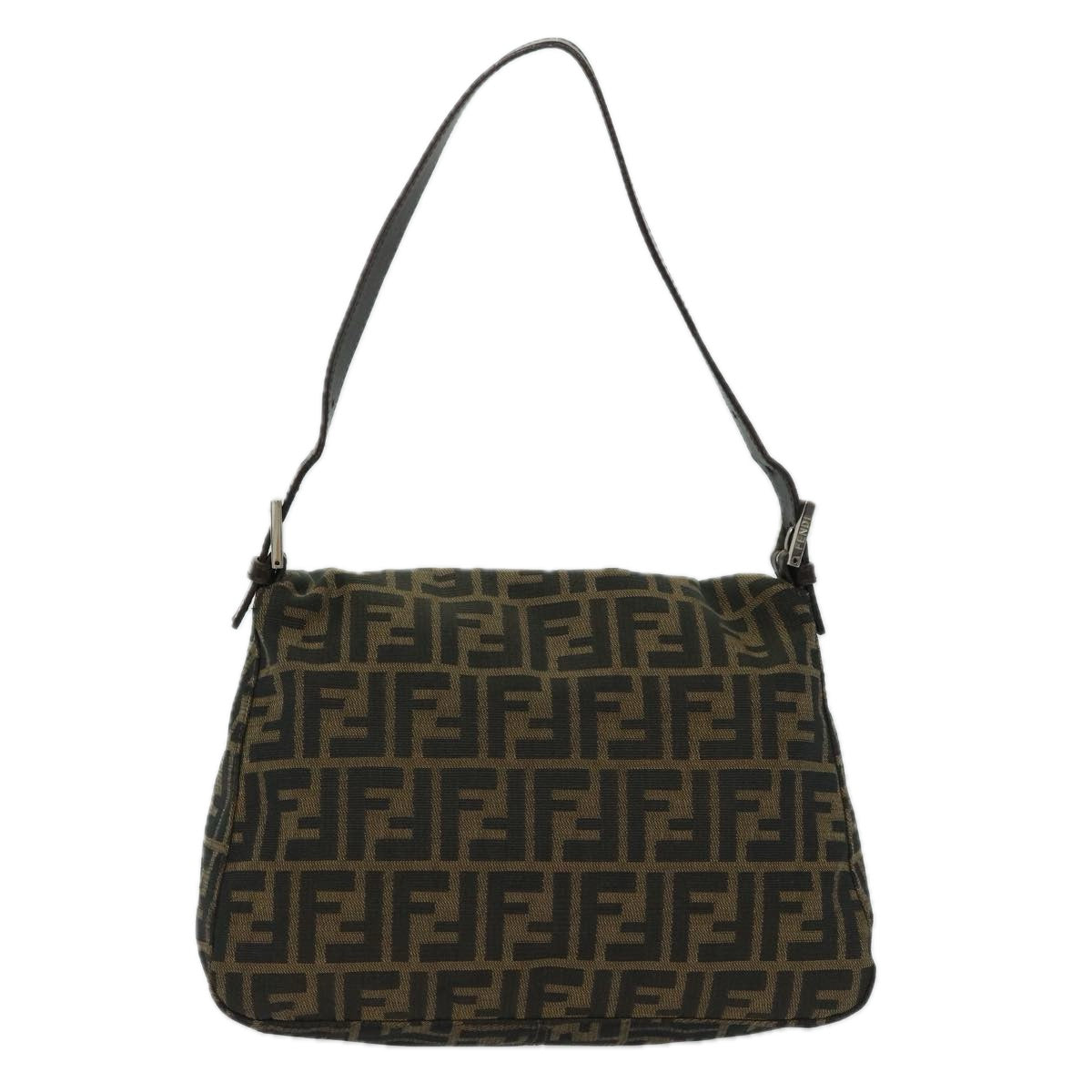 FENDI Zucca Canvas Mamma Baguette Shoulder Bag Brown Black Auth yk10713