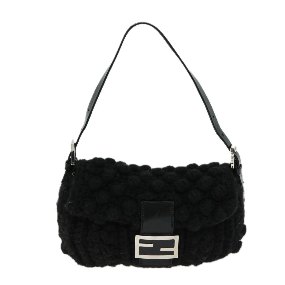 FENDI Mamma Baguette Shoulder Bag Wool Black Auth yk10715A