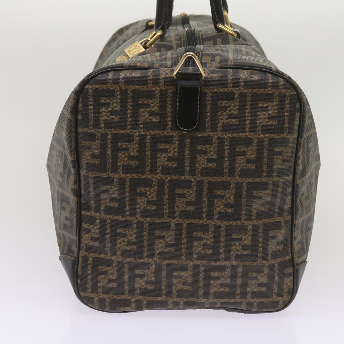 FENDI Zucca Canvas Boston Bag Brown Black Auth yk10726